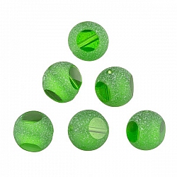 Frosted Trans. Sliced Green Round Glass Beads 12mm PK6