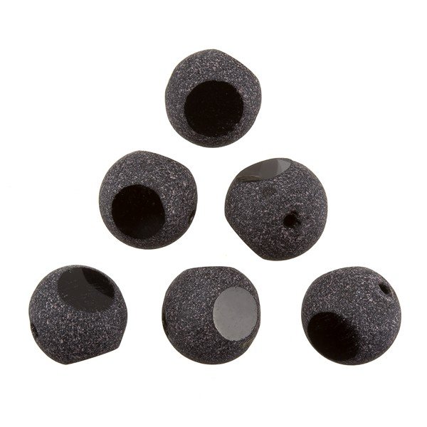 Frosted Opaque Sliced Black Round Glass Beads 12mm PK6