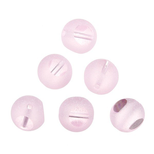 Frosted Trans. Sliced Pink Round Glass Beads 12mm PK6