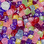 Alphabet Letter Mixed Cube Coloured Acrylic Beads 50g