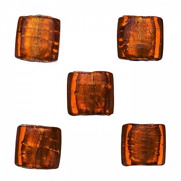 Silver Lined Orange Flat Square Glass Beads 12-14mm PK5