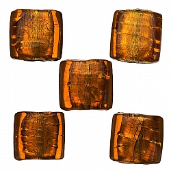 14mm Silver Lined Lt Brown Flat Square Glass Bead PK5