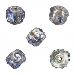 Transparent Spiral Blue Cube Glass Beads 10mm PK5