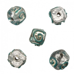 Transparent Spiral Teal Cube Glass Beads 10mm (PK5)