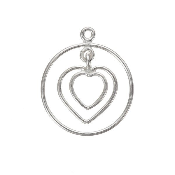 Round Wire Heart Pendant 925 Sterling Silver 20mm (PK1)