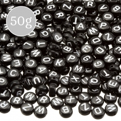 Mixed Alphabet Black Round Acrylic Letter Beads 7mm 50g
