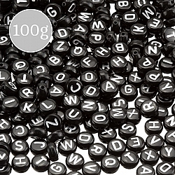 Mixed Alphabet Black Round Acrylic Letter Beads 7mm 100g