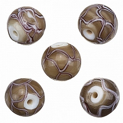 Wavy Patterned Brown Round Glass Beads 15mm (PK5)
