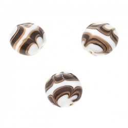 Flat Black, White and Gold Round Glass Beads 18mm (PK3)
