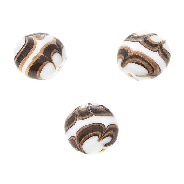 Flat Black, White and Gold Round Glass Beads 18mm (PK3)
