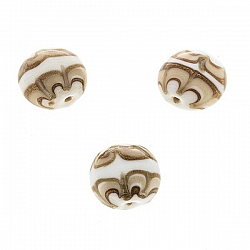 Flat Beige, White and Gold Round Glass Beads 18mm (PK3)