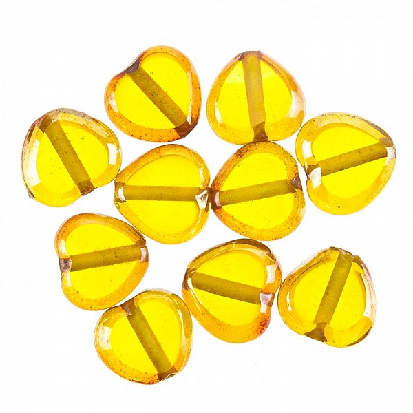 Lustred Heart Yellow Glass Charm Pendants 12mm Pack of 10