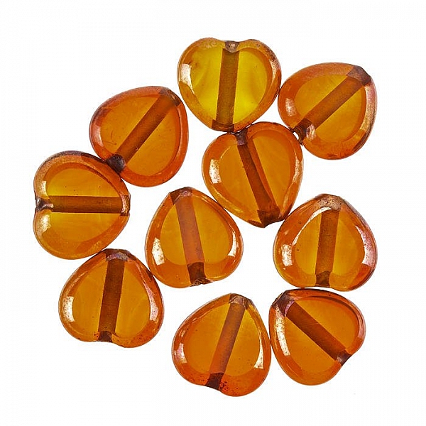 Lustred Heart Orange Glass Charm Pendants 12mm PK10