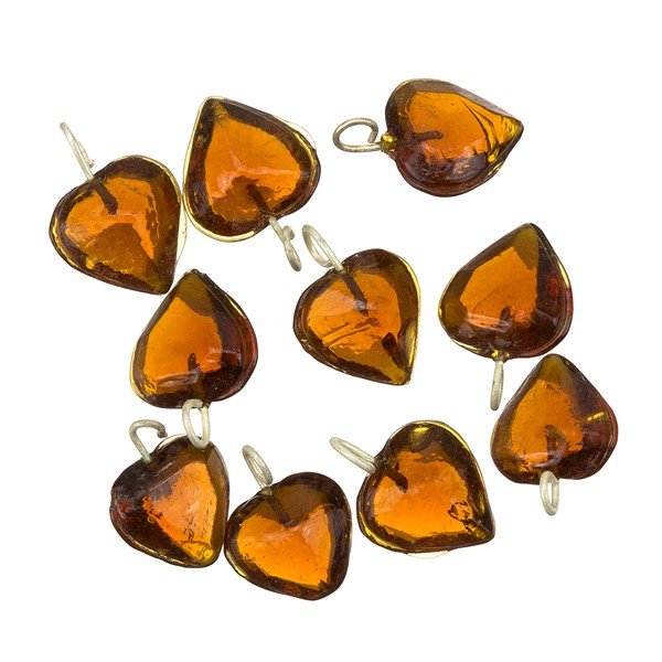 Transparent Heart Brown Glass Charm Pendants 12mm PK10