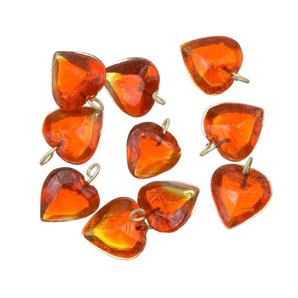 Transparent Heart Orange Glass Charm Pendants 12mm PK10