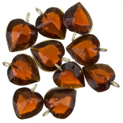 Transparent Brown Glass Heart Charm Pendants 15mm PK10