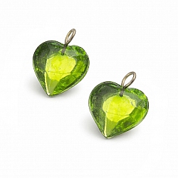 Transparent Lime Glass Heart Charm Pendants 15mm PK2