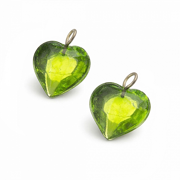 Transparent Lime Glass Heart Charm Pendants 15mm PK2