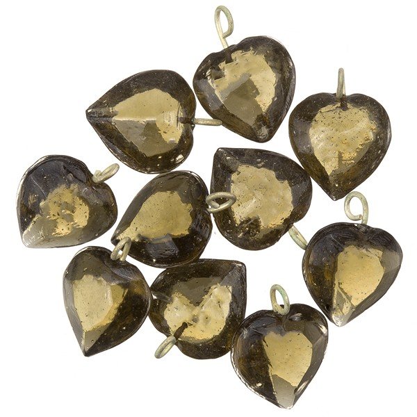 Transparent Grey Glass Heart Charm Pendants 15mm PK10