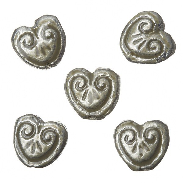 Enamelled Heart Beige Pattern Metal Beads 15mm (PK5)
