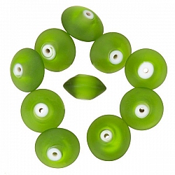 Donut Shape Matte Frosted Green Glass Beads 16mm PK10