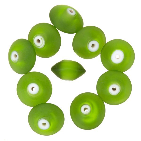 Donut Shape Matte Frosted Green Glass Beads 16mm PK10