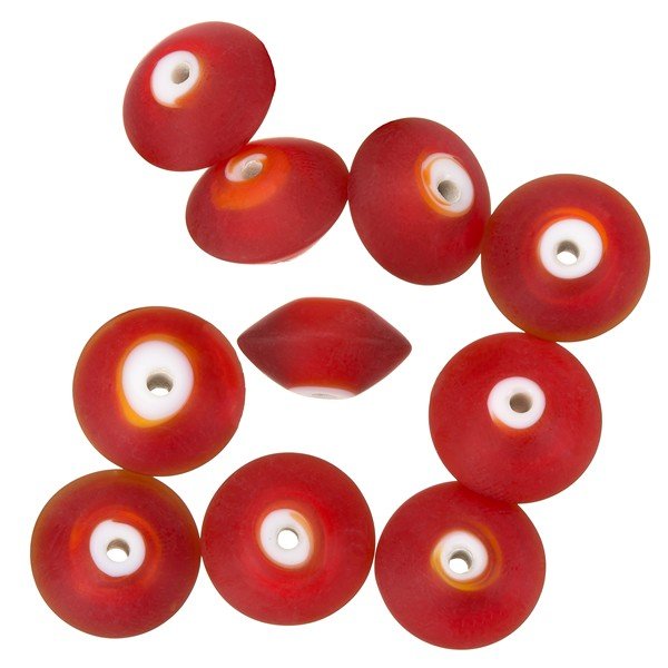Donut Shape Matt Frosted Red Glass Beads 16mm PK10