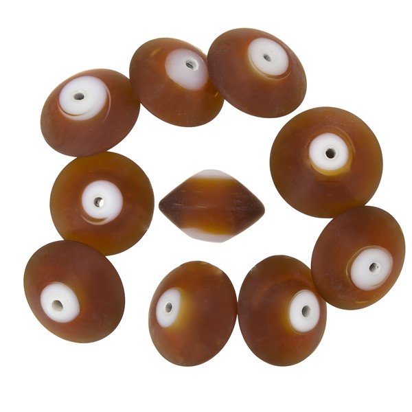 Donut Shape Matt Frosted Brown Glass Beads 16mm PK10