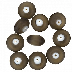 Donut Shape Matt Frosted Dark Grey Glass Beads 16mm PK10