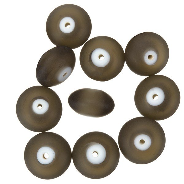 Donut Shape Matt Frosted Dark Grey Glass Beads 16mm PK10