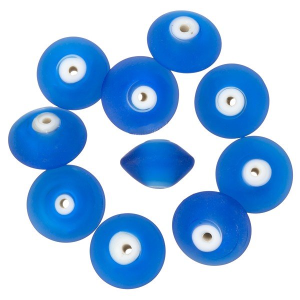 Donut Shape Matt Frosted Blue Glass Beads 16mm PK10