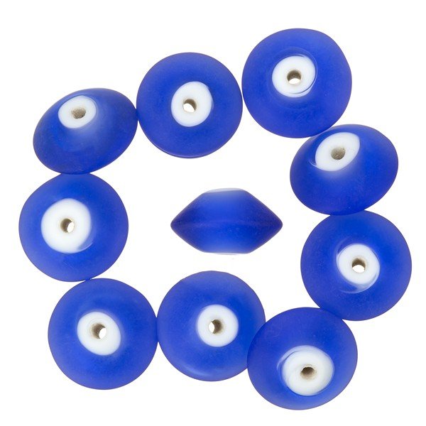 Donut Shape Matt Frosted Dark Blue Glass Bead 16mm PK10