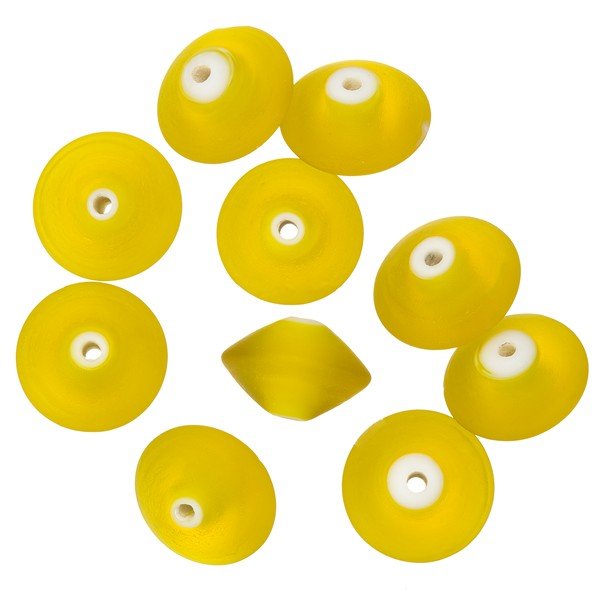 Donut Shape Matt Frosted Yellow Glass Beads 16mm PK10