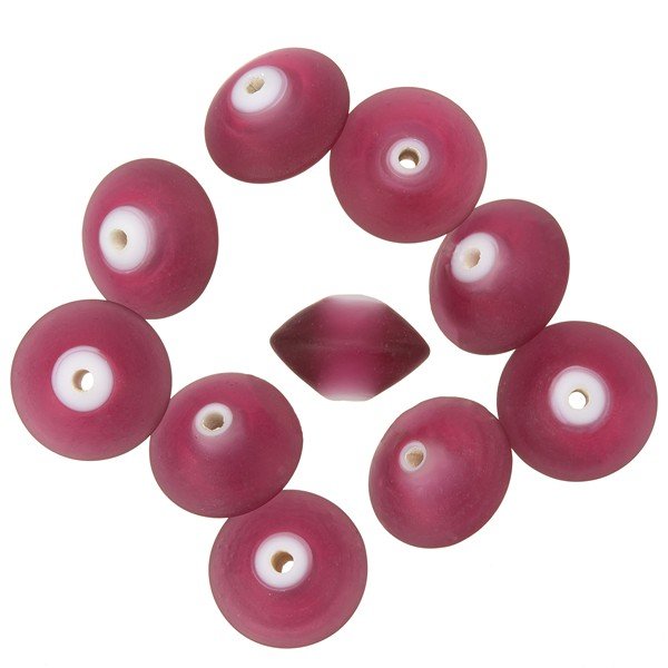 Donut Shaped Matt Frosted Pink Glass Beads 16mm PK10