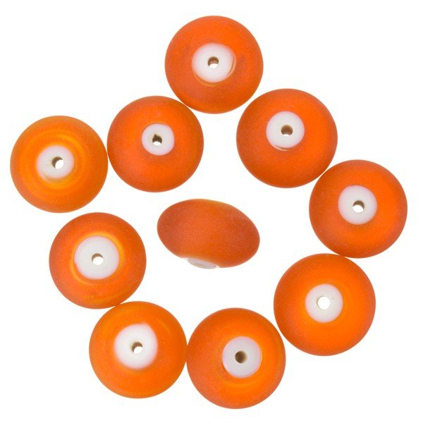 Donut Shape Matt Frosted Orange Glass Beads 16mm PK10