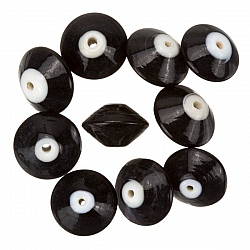Donut Shape Shiny Opaque Black Glass Beads 16mm PK10