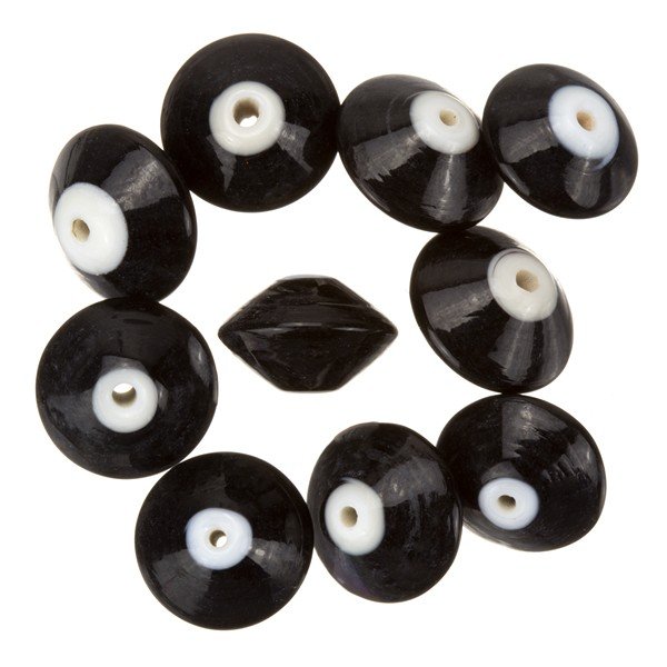 Donut Shape Shiny Opaque Black Glass Beads 16mm PK10