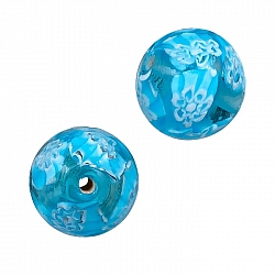 Light Blue Flower Handmade Round Glass Beads 16mm (PK2)