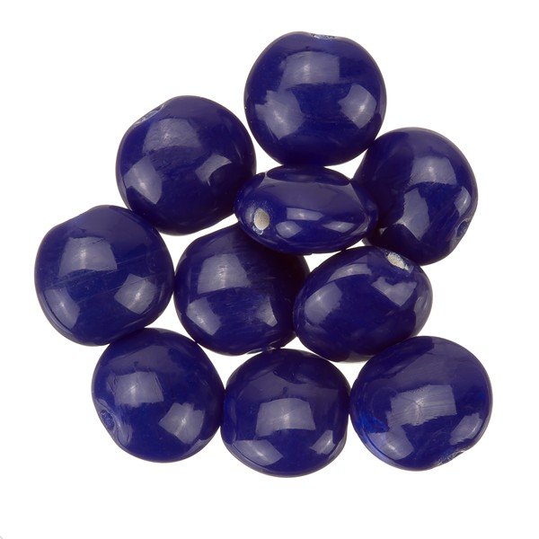Shiny Opaque Indigo Smartie Disc Shape Glass Beads 12mm