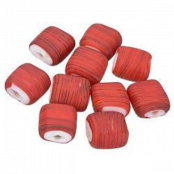 Black Striped Matte Red Flat Square Glass Beads 10x5mm 
