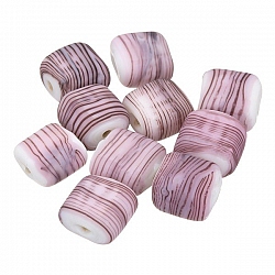 Black Striped Matte Pink Flat Square Glass Beads 10x5mm
