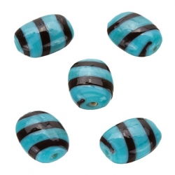 Striped Turquoise Flat Barrel Glass Beads 18x14mm (PK5)