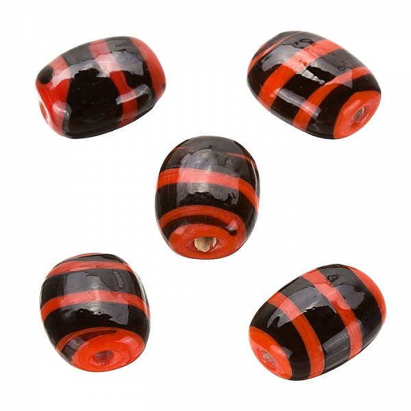 Striped Red Flat Barrel Glass Beads 18x14mm (PK5)