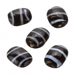 Striped Black Flat Barrel Glass Beads 18x14x7mm (PK5)