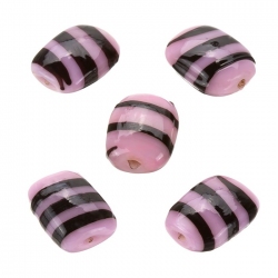 Striped Pink Flat Barrel Glass Beads 18x14x7mm (PK5)