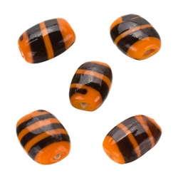 Striped Orange Flat Barrel Glass Beads 18x14x7mm (PK5)