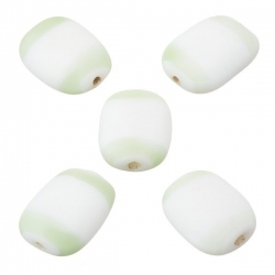 White and Green Banding Flat Barrel Beads 18x14x6mm PK5