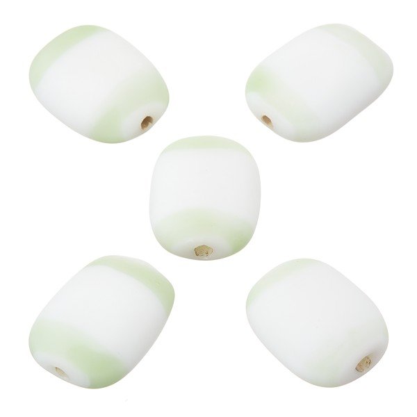 White and Green Banding Flat Barrel Beads 18x14x6mm PK5