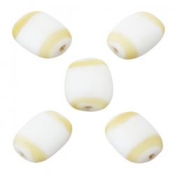White and Cream Banding Flat Barrel Beads 18x14x6mm PK5