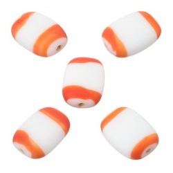 White and Red Banding Flat Barrel Beads 18x14x6mm (PK5)